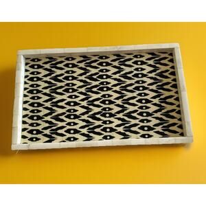 Artisans Bone Ikat Decorative Serving Tray Made In India 9"x15"